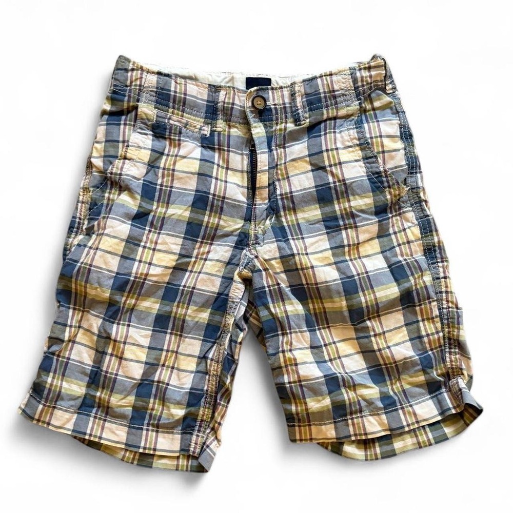 Gap Kids Plaid Chino Shorts Multicolor Navy Cream Yellow Green Red Boys Size 8